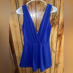 Charlotte Russe Blue V-Neck Fit & Flare Romper | Size Small